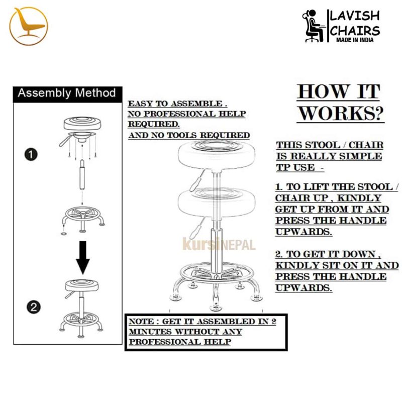 Office Bar Stool Chair Revolving Height Adjustable KURSINEPAL