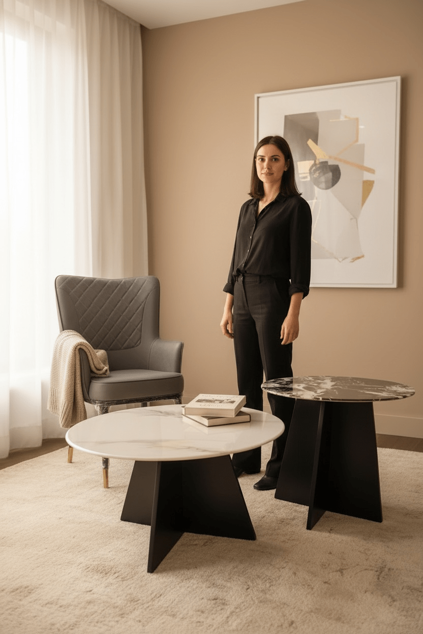 Round Table with Marble set of 2 | Cafe | Center Table | Coffee